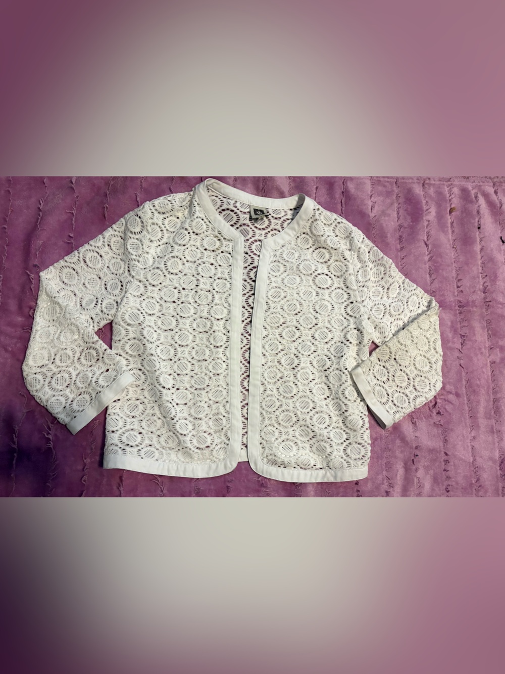 Anne Klein White Crochet Lace Cardigan Jacket